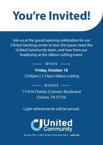 United Community Bank Ribbon Cutting invite Friday, Oct. 18 12 pm